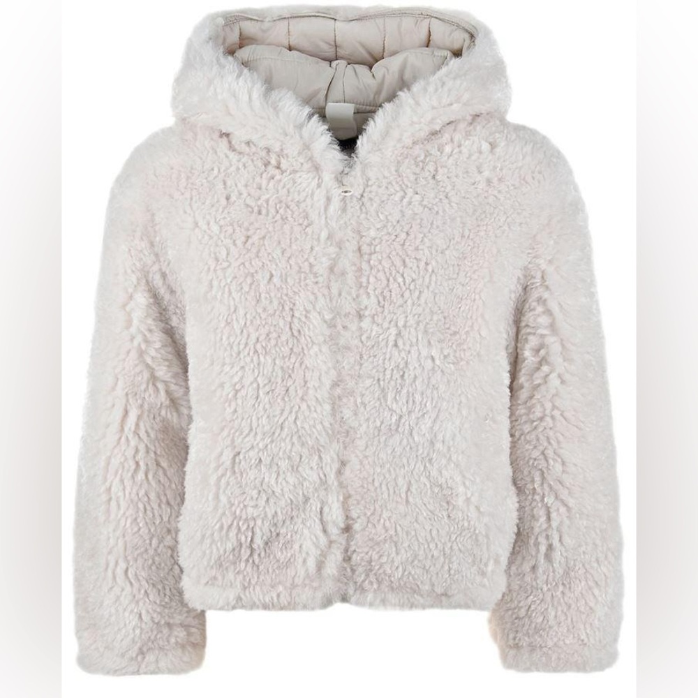 Monnalisa cream soft eco fur hooded jacket